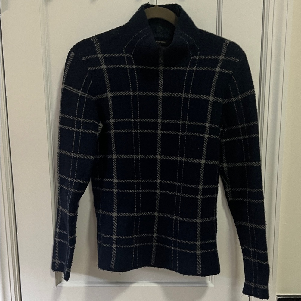 Banana Republic Women's Navy Plaid Turtleneck Sweater